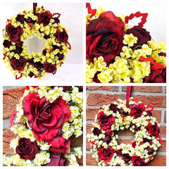 Kranz Tür/ Wand Kranz 40 cm künstlich wie echt rote Rosen Holzblätter Dekoration
