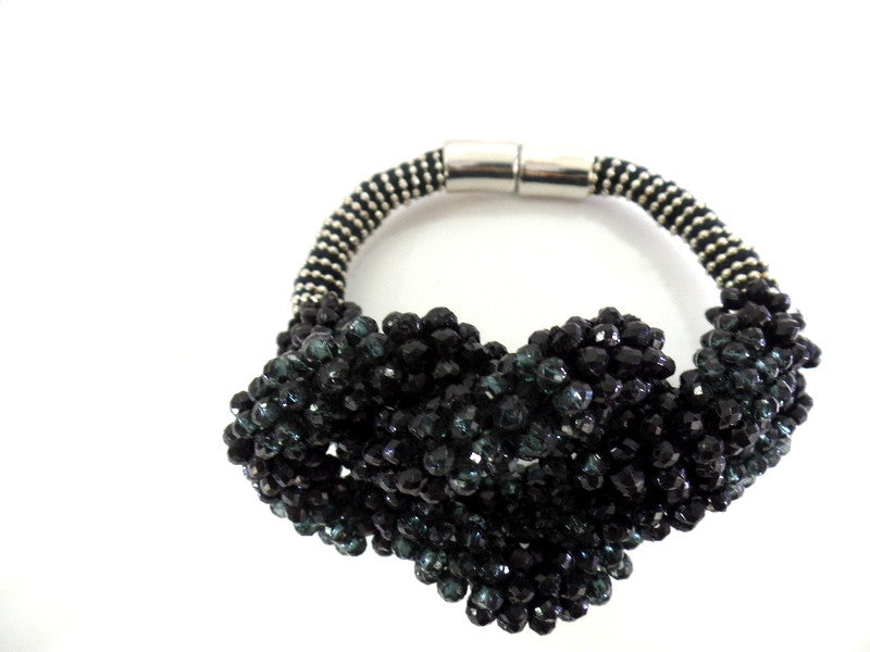 Armband Modeschmuck Magnetverschluß Schwarze Perlen Knoten Fashion Jewelry