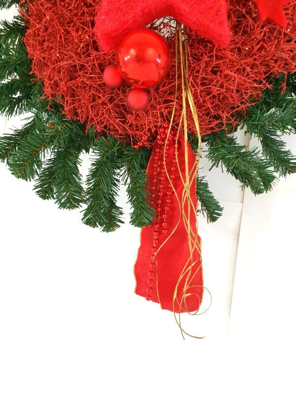 Kranz Rot Glitzer Reisig 60 cm Durchmesser Stern Kugeln Seidentanne Highlight