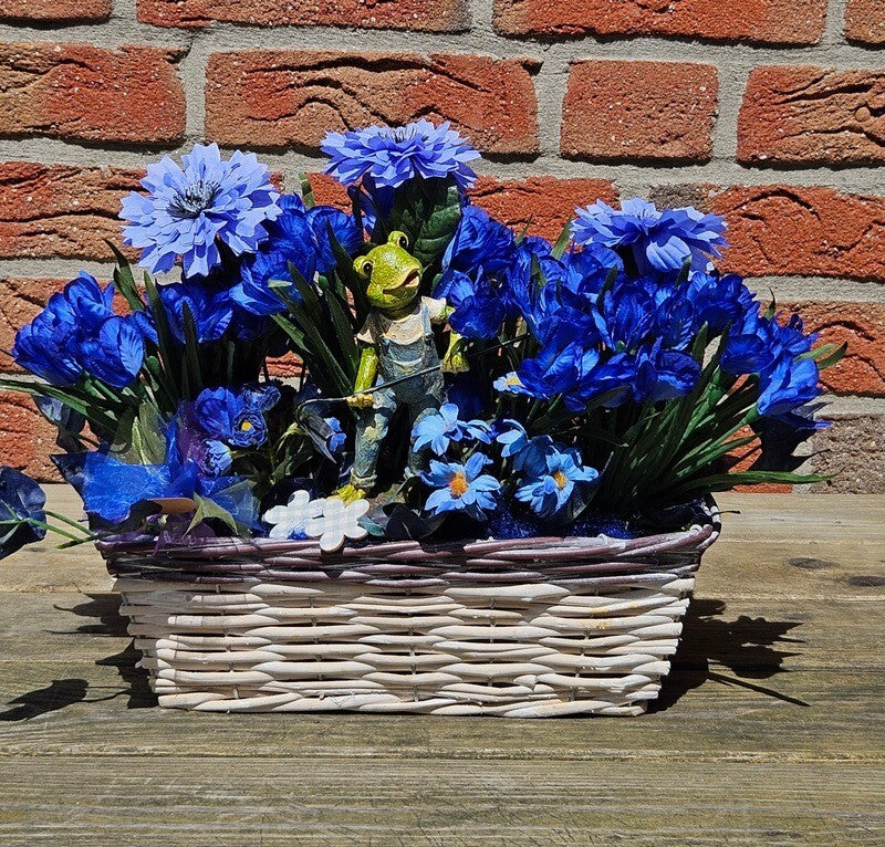 Casa-Poador Gesteck Blau Kunstblumen Krokus Froschfigur Dekoration
