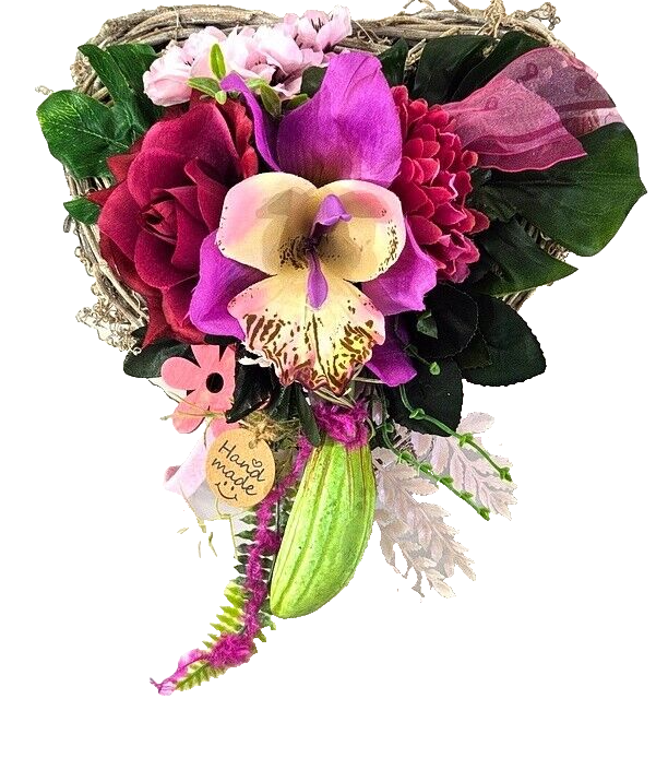 Casa-Poador Grabschmuck Herz Reisigesteck Herz Rosa CymbidieKunstblumen Friedhof