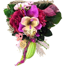 Casa-Poador Grabschmuck Herz Reisigesteck Herz Rosa CymbidieKunstblumen Friedhof