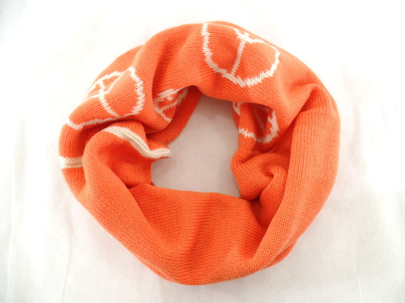 Schal Rundschal Weiß mit Orangen Peacezeichen Schlauchschal Schlupfschal H.C.