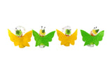SCHMETTERLING ELFEN FIGUREN Set 4 Stück sitzend Keramik Ton Gelb Grün 8 cm DIY