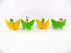 Schmetterling Elfen Figuren Set 4 Stck sitzend Keramik Ton Gelb Grün 8 cm