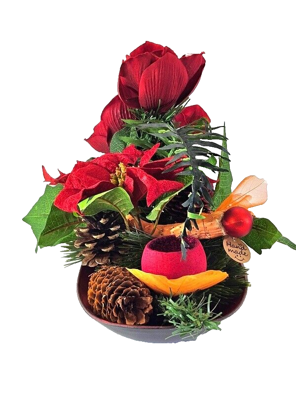 Casa-Poador Weihnachtsgesteck Schale rotOrange Amaryllis W-Sterne künstlich Deko