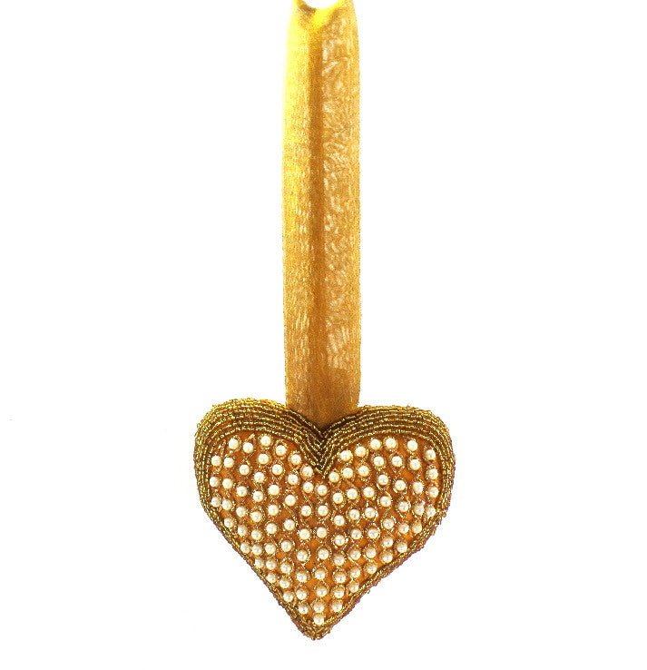 Herz goldfarbig Perlen bestückt Hänge - Fensterdeko Dekoration 13 x 14 x 6 cm