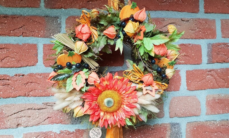 Kranz Tür / Wand Kranz 30 cm künstlich wie echt Sonnenblume Physalis Orange
