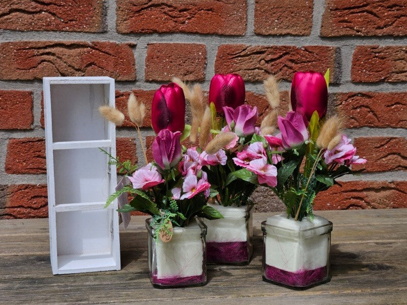 Casa-Poador Gesteck Kunstblumen Tulpen Lagurus Glas künstlich Geschenk Deko