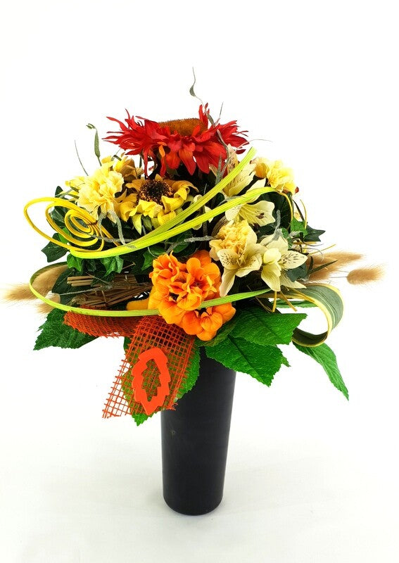 Strauß Sonnenblumen Nelken Rose Kunstblumen Grabstrauß Geschenk künstliche Blume