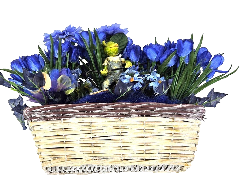 Casa-Poador Gesteck Blau Kunstblumen Krokus Froschfigur Dekoration