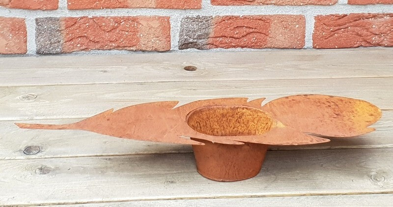 Edelrost Dekoblatt länglich Pflanzschale Schale Metall Blumenschale