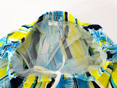 Badehose Badeshorts M / L Lotus Shorts geblümt gestreift Gelb Blau Shorts