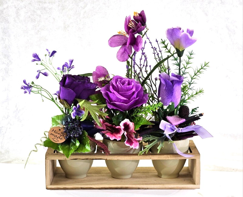 Casa-Poador Künstliches Gesteck Kunstblume Lila in Holzkästchen Blume Geschenk