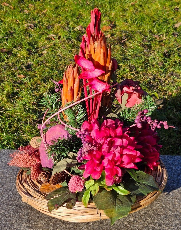 Casa-Poador Grabgesteck Rosa Lila Naturdeko Künstliche Blumen Gedenken Friedhof