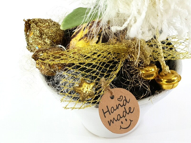 Weihnachtsgesteck Tischschmuck Amaryllis Weiß Gold Sterne Lampions Band