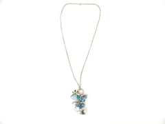 Halskette Schmuck - Art Perlen Blau / Türkis mit Herz / Blume Anhänger Schmuck