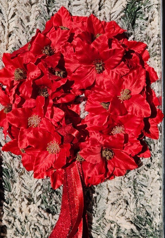 Wandbild Wand Deko Zink Schale mit künstlichen roten Weihnachtsternen Dekoration