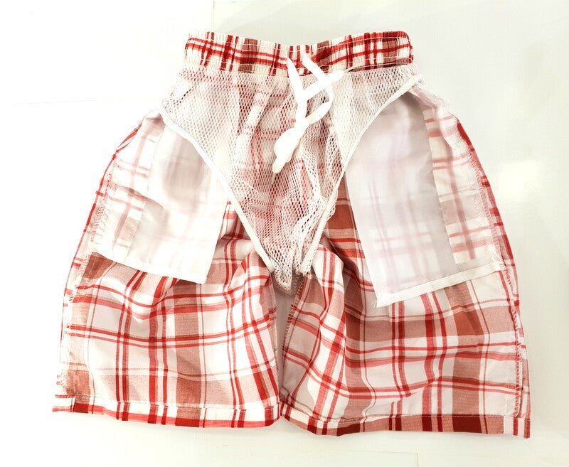 Badehosen Kinder 3 für 2 Badeshorts 128 - 140 Shorts kariert Kinder Grün Rot