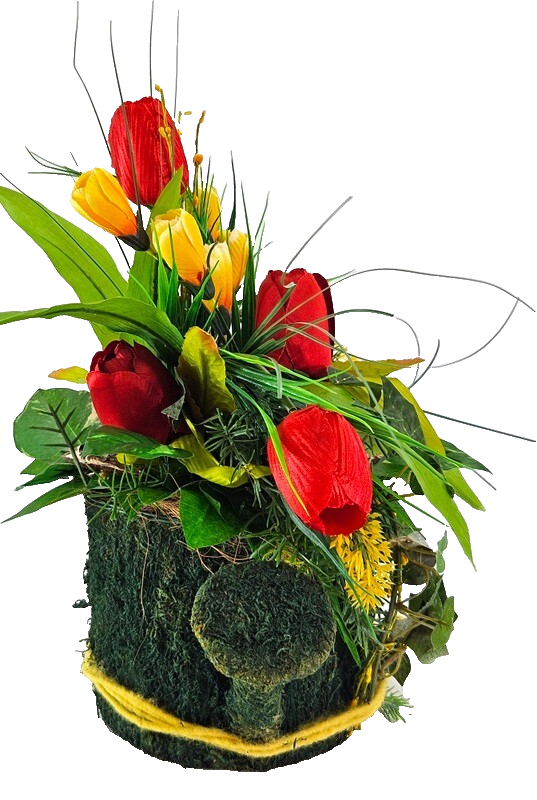 Casa-Poador Gesteck Kunstblumen Naturgefäß Gießkanne Tulpen Frühling Dekoration