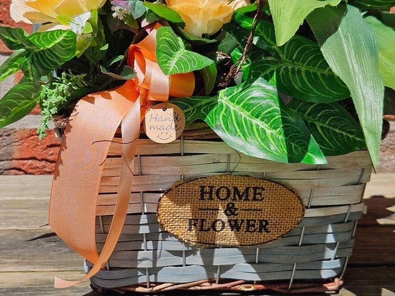 Casa-Poador Kunstblumengesteck im Korb Lachs Apricot Tulpen Rosen Deko Geschenk