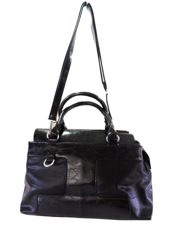 Tasche Mahel Schwarz teils Lackoptik Schultertasche Henkeltasche Damentasche