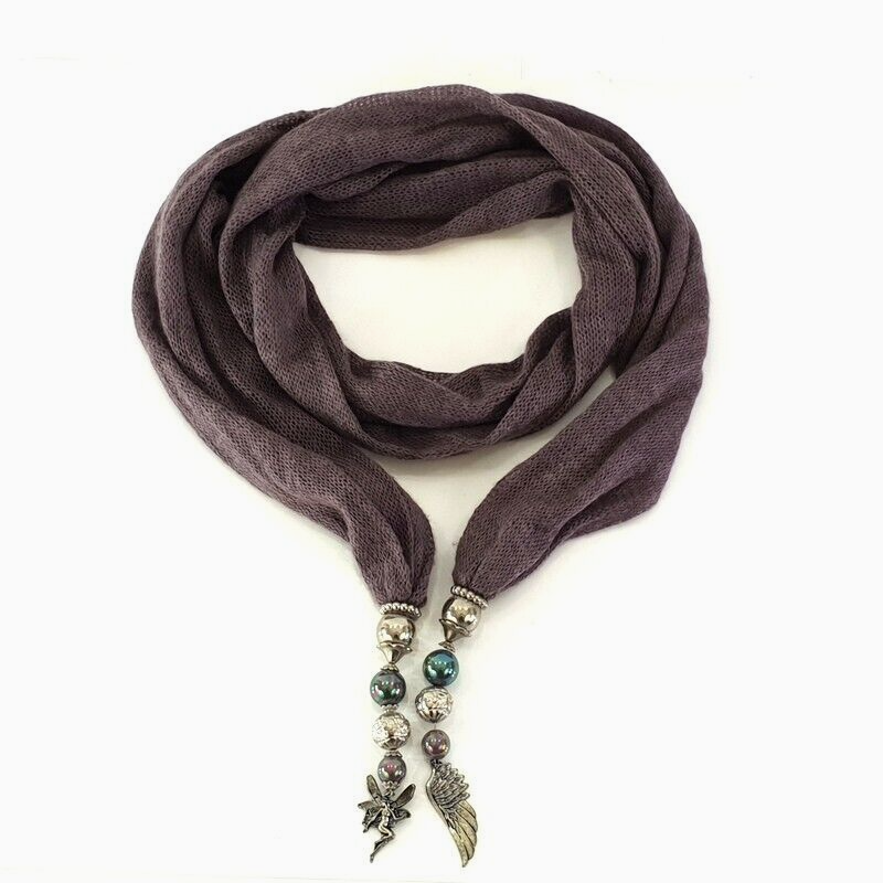 Schal Tuch Lila / Flieder Schmuck Anhänger Kugeln Engelflügel Elfe