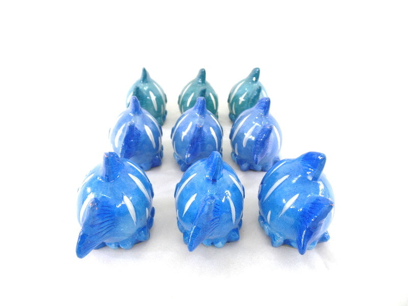 Fische 9 Stück Blau Keramik bauchig Ton 8 cm Tierfigur Dekoration maritime