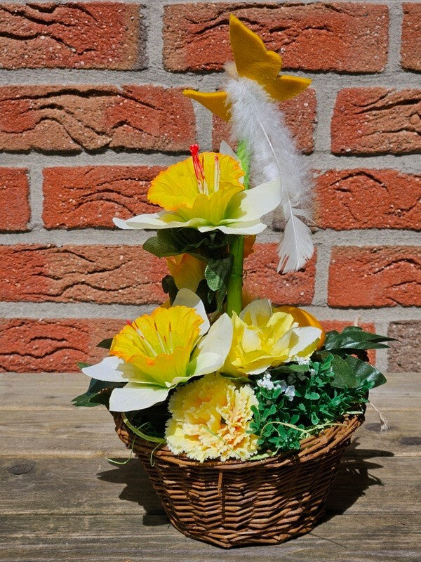 Casa-Poador Gesteck im Korb Osterglocken Küken Kunstblumen Frühling Deko