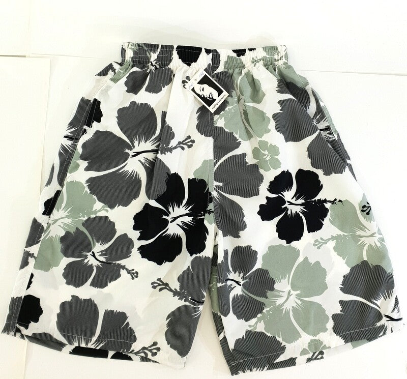Badehosen Kinder 3 für 2 Badeshorts 146-158 Hibiskus Shorts rot schwarz Kinder
