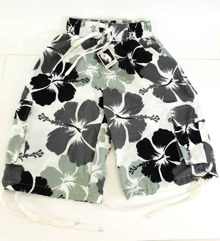 Badehosen Kinder 128-140 3 für 2  Badeshorts Hibiskus Shorts geblümt Rot Schwarz