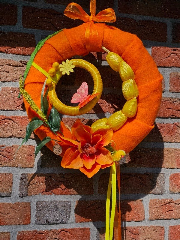 Casa-Poador Kranz Türkranz Wand Kranz künstlich 40 cm D gelb Orange Dekoration