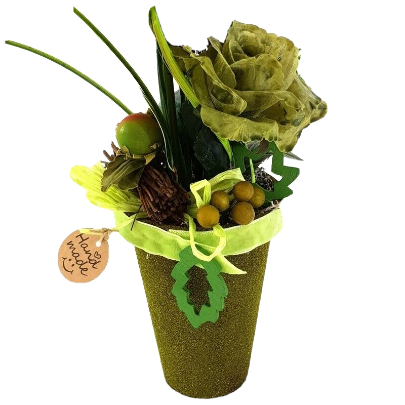 Gesteck Grün Kunstblumen Calla Wachsrose Fruchtstände GräserBast 40cm Dekoration