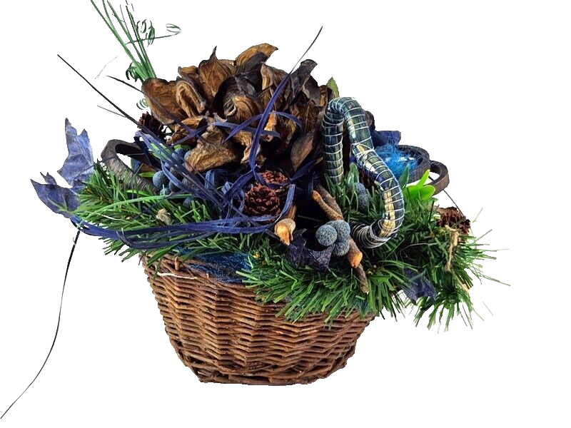 Grabschmuck Grabgesteck Blau Natur Seidentanne Zapfen Kunstblumen Korb