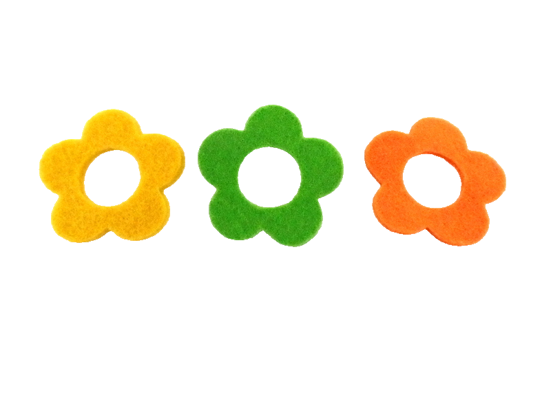Filzblüten120 St 5 Beutel a 24 Stück 3 Farben 8 Stück gelb, Orange, grün Basteln