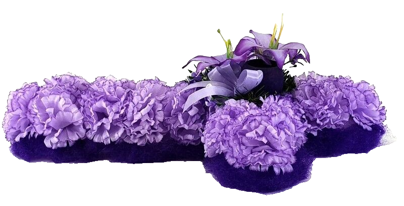 Grabgesteck Kreuz Styroporkreuz künstlich Nelken Lilien Friedhof Grabschmuck