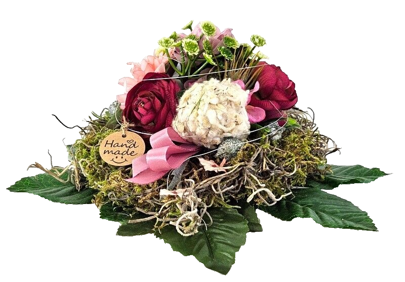 Grabschmuck Herz Gesteck Rose Baumwolle Kunstblumen Natur Allerheiligen Gedenken