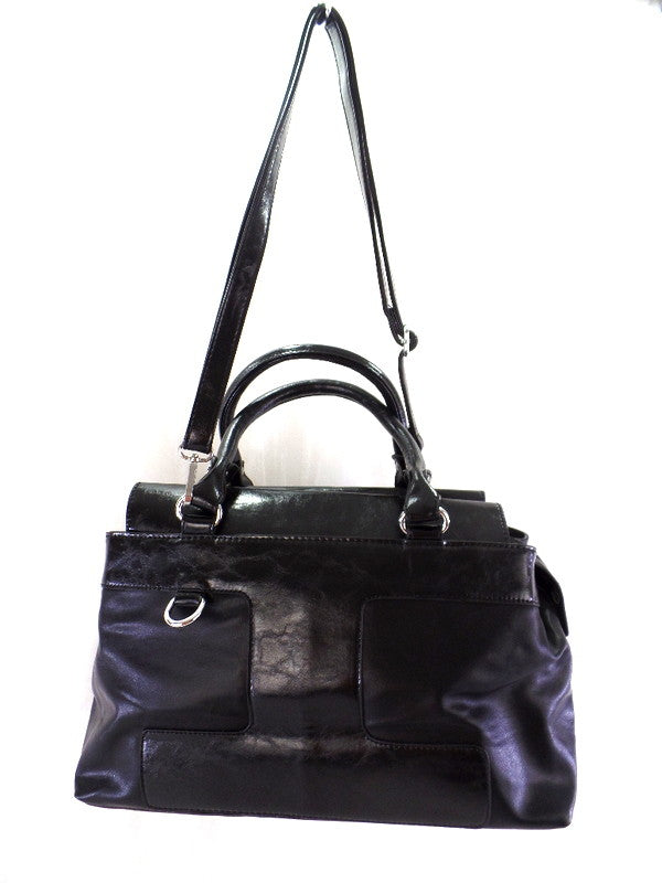 Tasche Mahel Schwarz teils Lackoptik Schultertasche Henkeltasche Damentasche