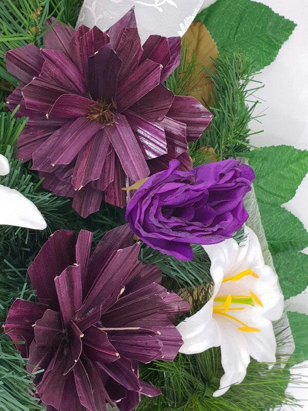 Grabschmuck Beerdigung Exoten Lila Rosa künstliche Blumen Totensonntag Friedhof