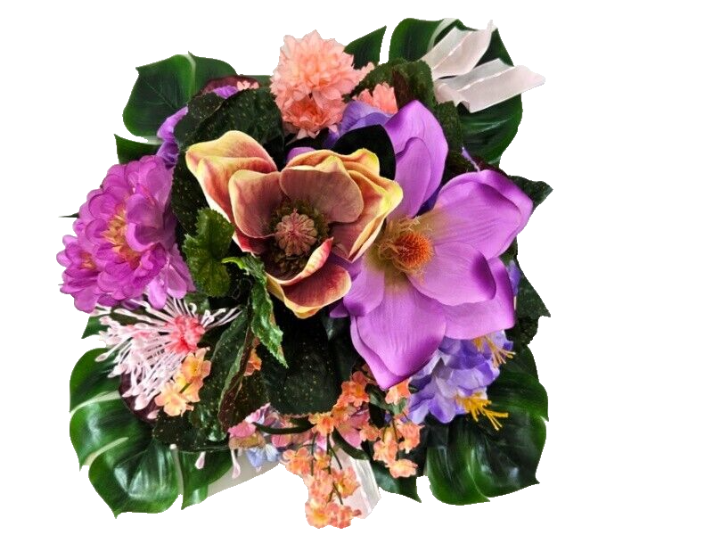 Gesteck Kunstblumen rund Grabgesteck Rosa Magnolie Chrysanthemen Hortensie
