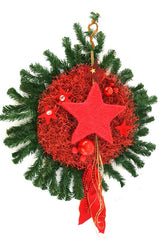Kranz Rot Glitzer Reisig 60 cm Durchmesser Stern Kugeln Seidentanne Highlight