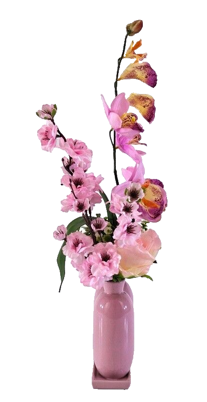Casa-Poador Vase mit 2 Sträuße Rosa Kunstblumen Cymbidie Dekoration Geschenk