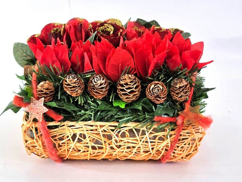 Casa-Poador Weihnachtsgesteck künstliche Accessoires Zapfen Tanne Kugeln Rosen