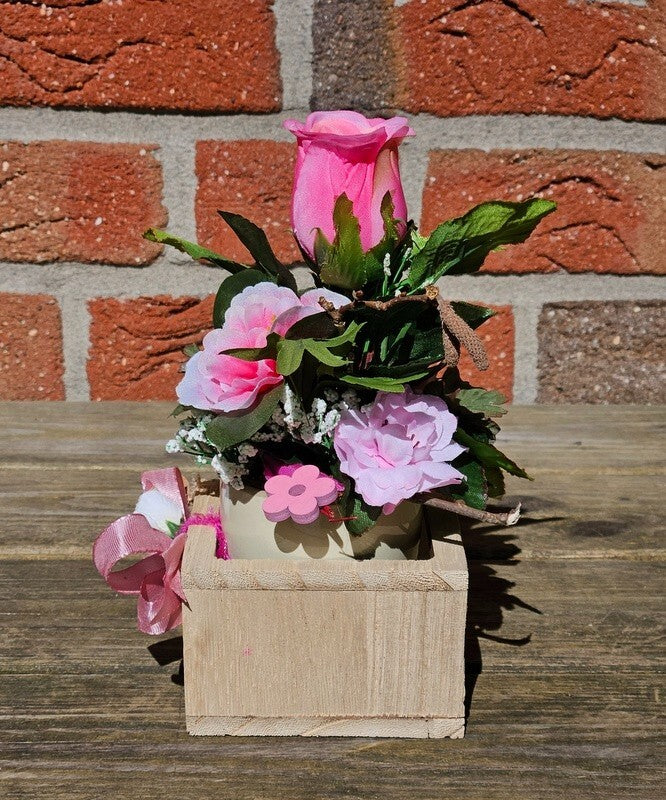 Casa-Poador Künstliches Gesteck Kunstblume in Holzkästchen Blume Geschenk Deko