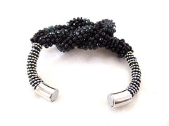 Armband Modeschmuck Magnetverschluß Schwarze Perlen Knoten Fashion Jewelry