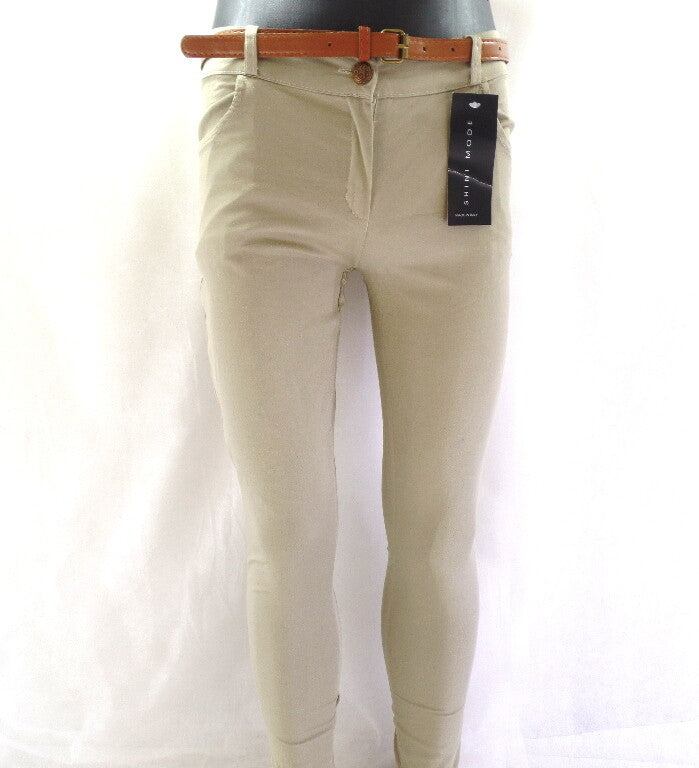 Hose Größe M Beige Stoffhose Shini Mode mit Gürtel