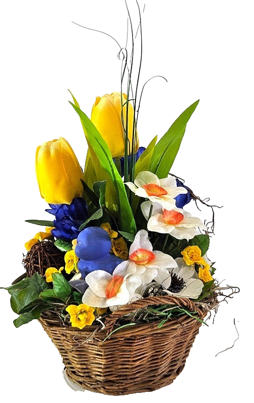 Casa-Poador Gesteck im Korb Tulpen Osterglocken Krokus Kunstblumen Frühling Deko
