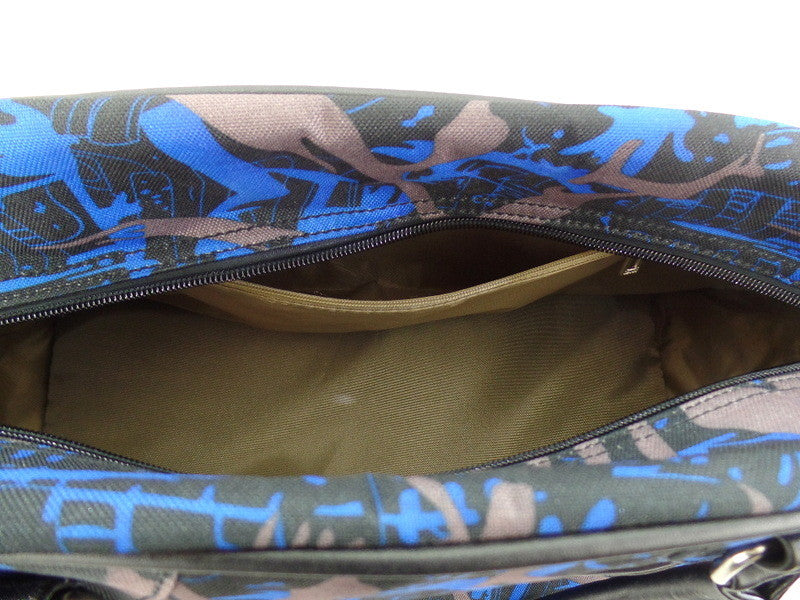 Geoss Tasche Blau Grau Schwarz gemustert Schultertasche Reißverschluss Henkel