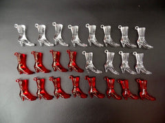Box mit 24 Schuhen Stiefel Deko Hänger 12 Rot 12 Klar durchsichtig Schmuck