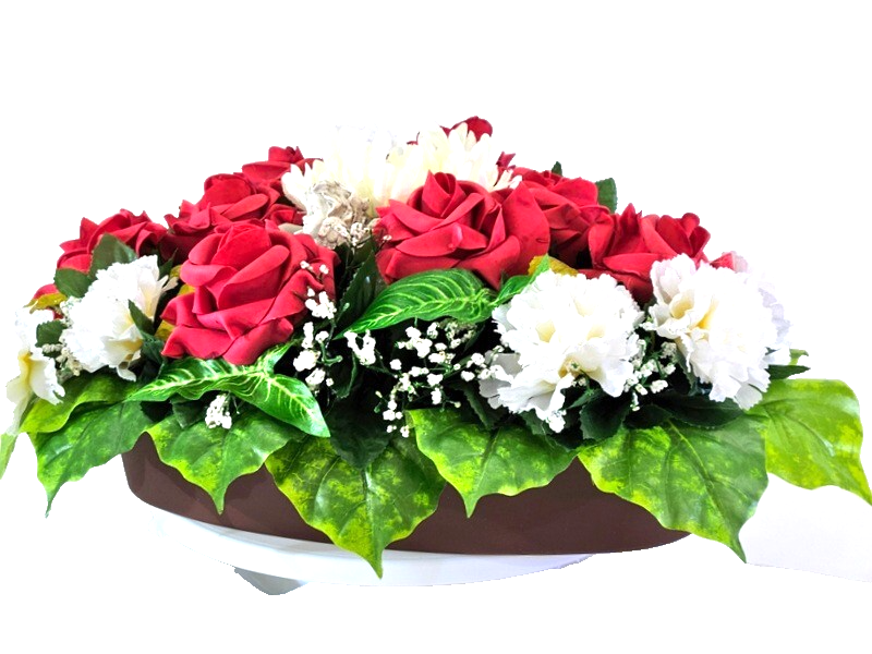 Casa-Poador Herzgesteck Grabschmuck Herz rote Rosen Kunstblumen Engel Friedhof